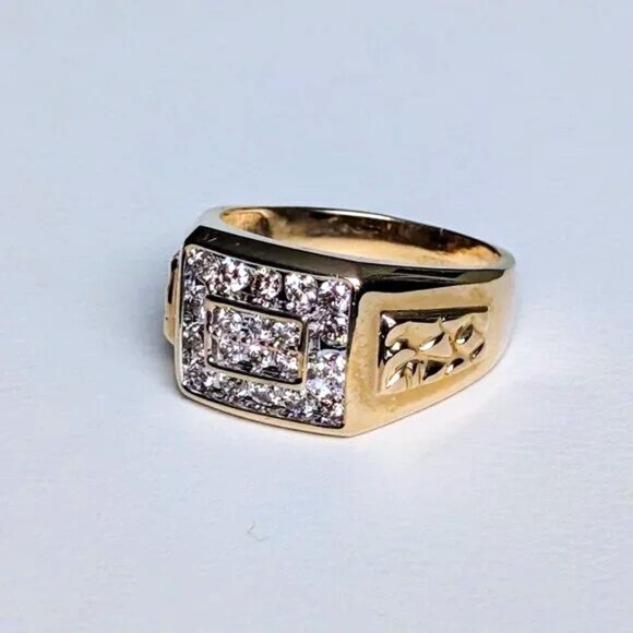 Designer Men's Men Solid 14K Yellow Gold Genuine Diamond Cluster Signet RING P